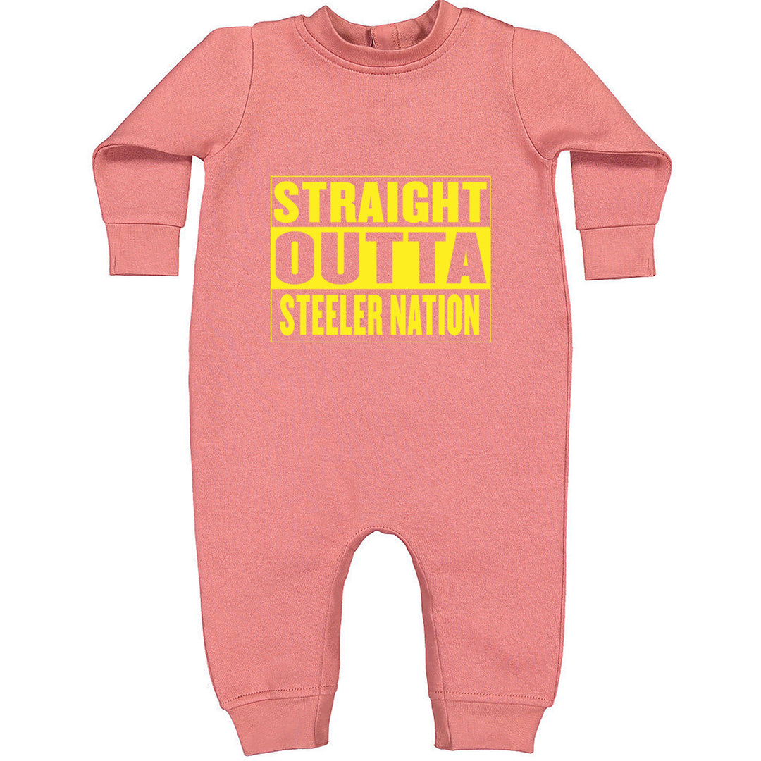 Straight Outta Steeler Nation Football graphic on Toddler Hoodie and Baby Fleece Onesie in Mauve alternate view 2