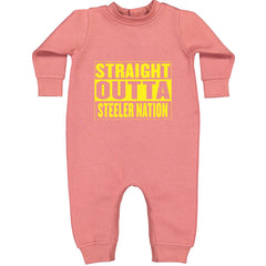 Straight Outta Steeler Nation Football graphic on Toddler Hoodie and Baby Fleece Onesie in Mauve alternate view 2