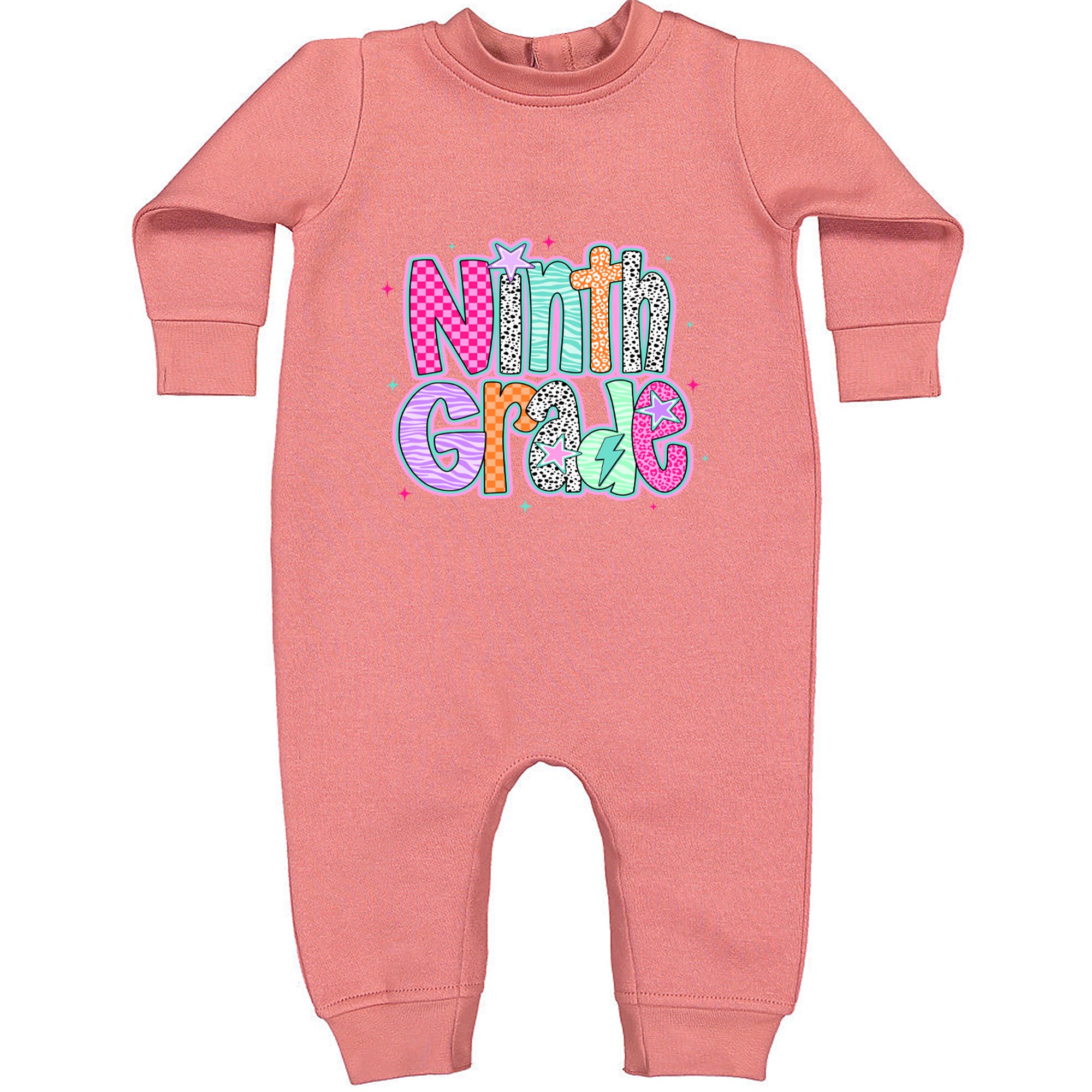 Ninth Grade Freshman Vibes Colorful Back to School Toddler Hoodie Or Infant Fleece Romper Mauve
