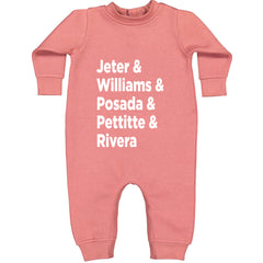 Jeter & Williams & Posada & Pettitte & Rivera Toddler Hoodie Or Infant Fleece Romper Mauve