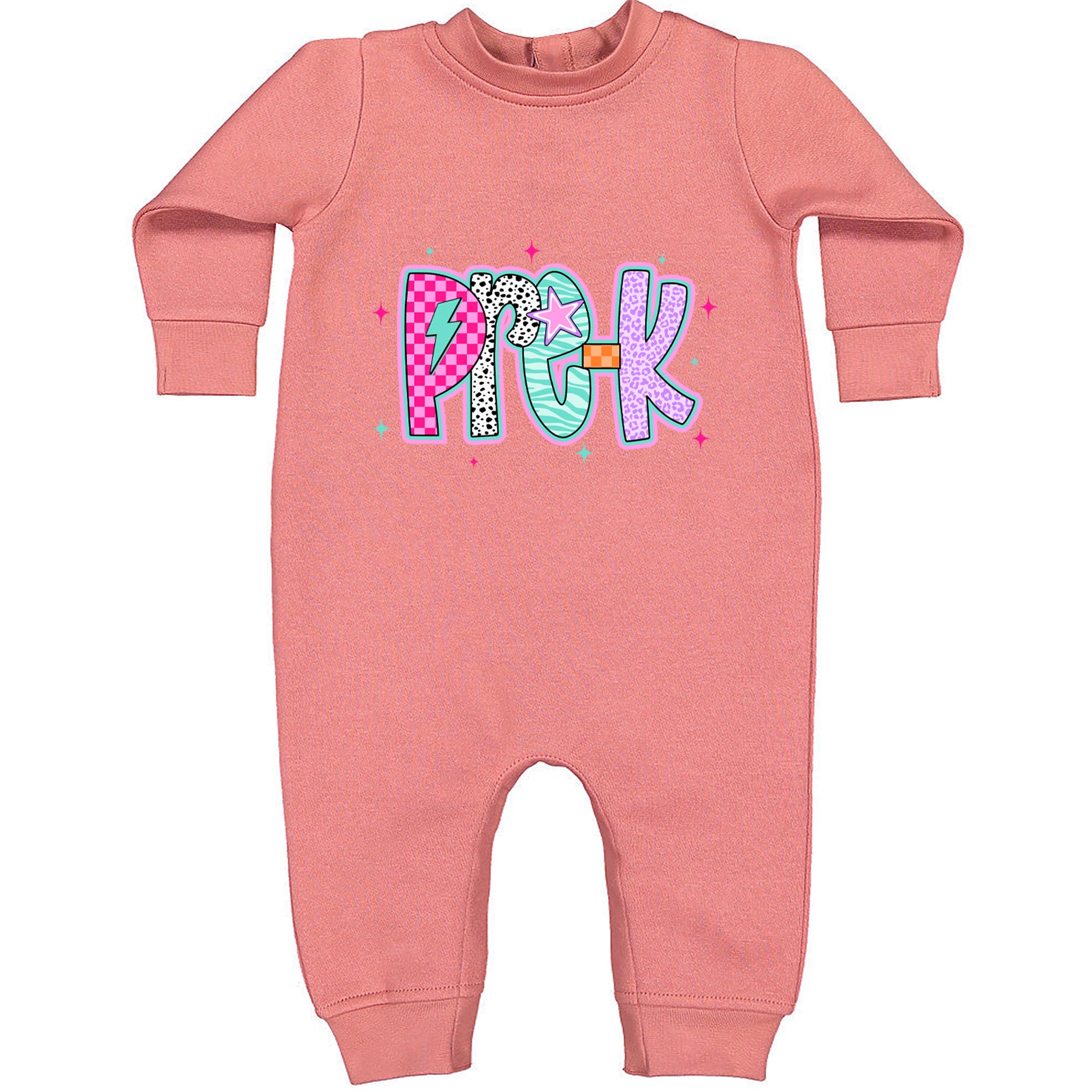 Pre-K Party Time Colorful Back to School Toddler Hoodie Or Infant Fleece Romper Mauve