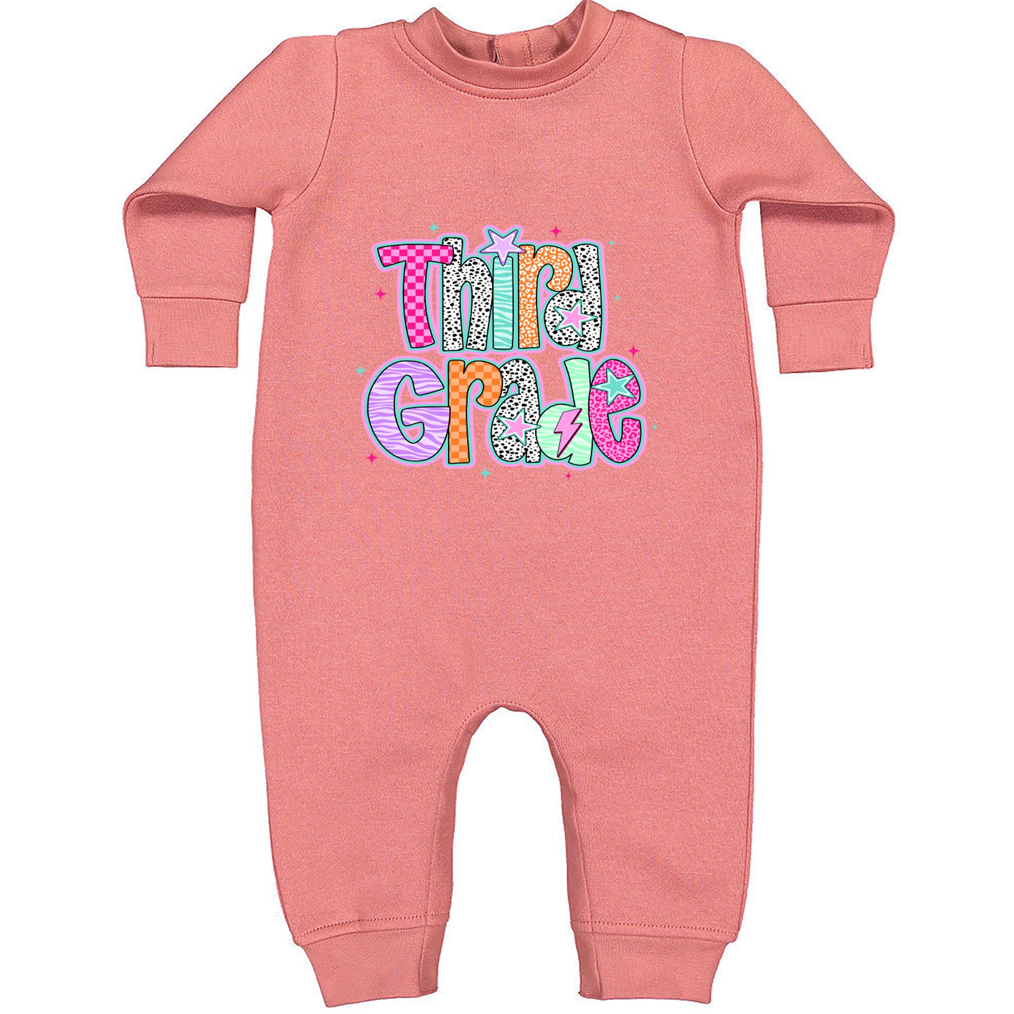 Third Grade Thunder Colorful Back to School Toddler Hoodie Or Infant Fleece Romper Mauve
