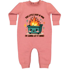This Little Light of Mine Dumpster Fire Smile Face graphic on Toddler Hoodie and Baby Fleece Onesie in Mauve alternate view 2