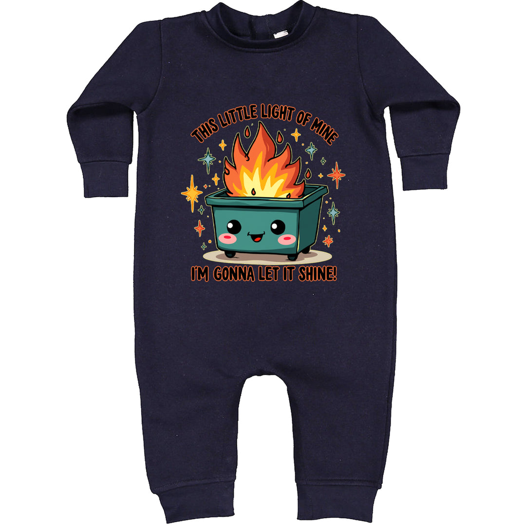 This Little Light of Mine Dumpster Fire Smile graphic on Toddler Hoodie and Baby Fleece Onesie in Navy Blue alternate view 2