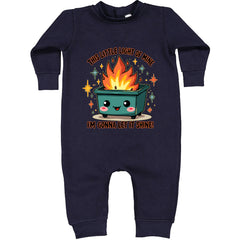 This Little Light of Mine Dumpster Fire Smile graphic on Toddler Hoodie and Baby Fleece Onesie in Navy Blue alternate view 2