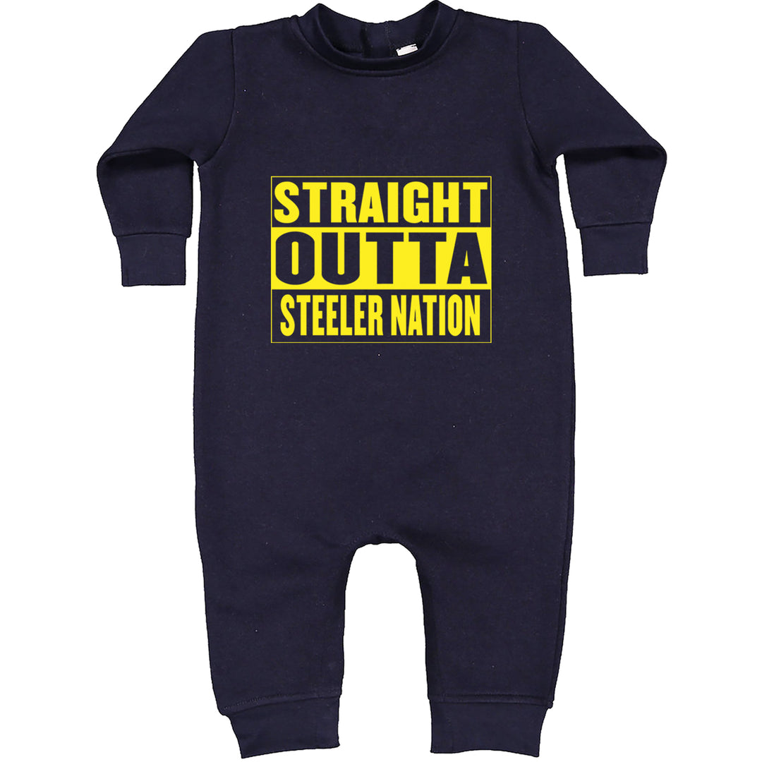 Straight Outta Steeler Nation Football graphic on Toddler Hoodie and Baby Fleece Onesie in Navy Blue alternate view 2