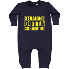 Straight Outta Steeler Nation Football graphic on Toddler Hoodie and Baby Fleece Onesie in Navy Blue alternate view 2