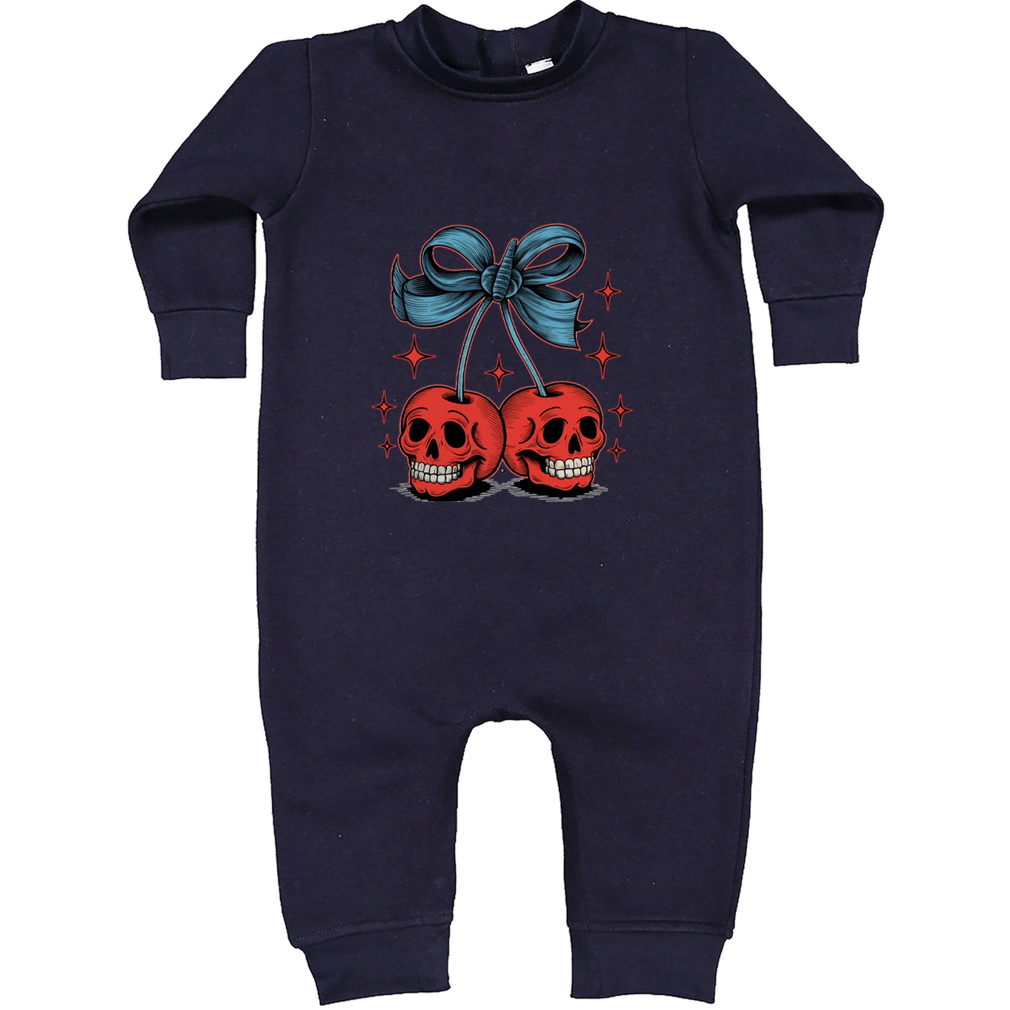 Cherry Skulls Retro Tattoo Toddler Hoodie Or Infant Fleece Romper Navy Blue