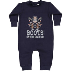 Boots On The Ground Bling Toddler Hoodie Or Infant Fleece Romper Navy Blue
