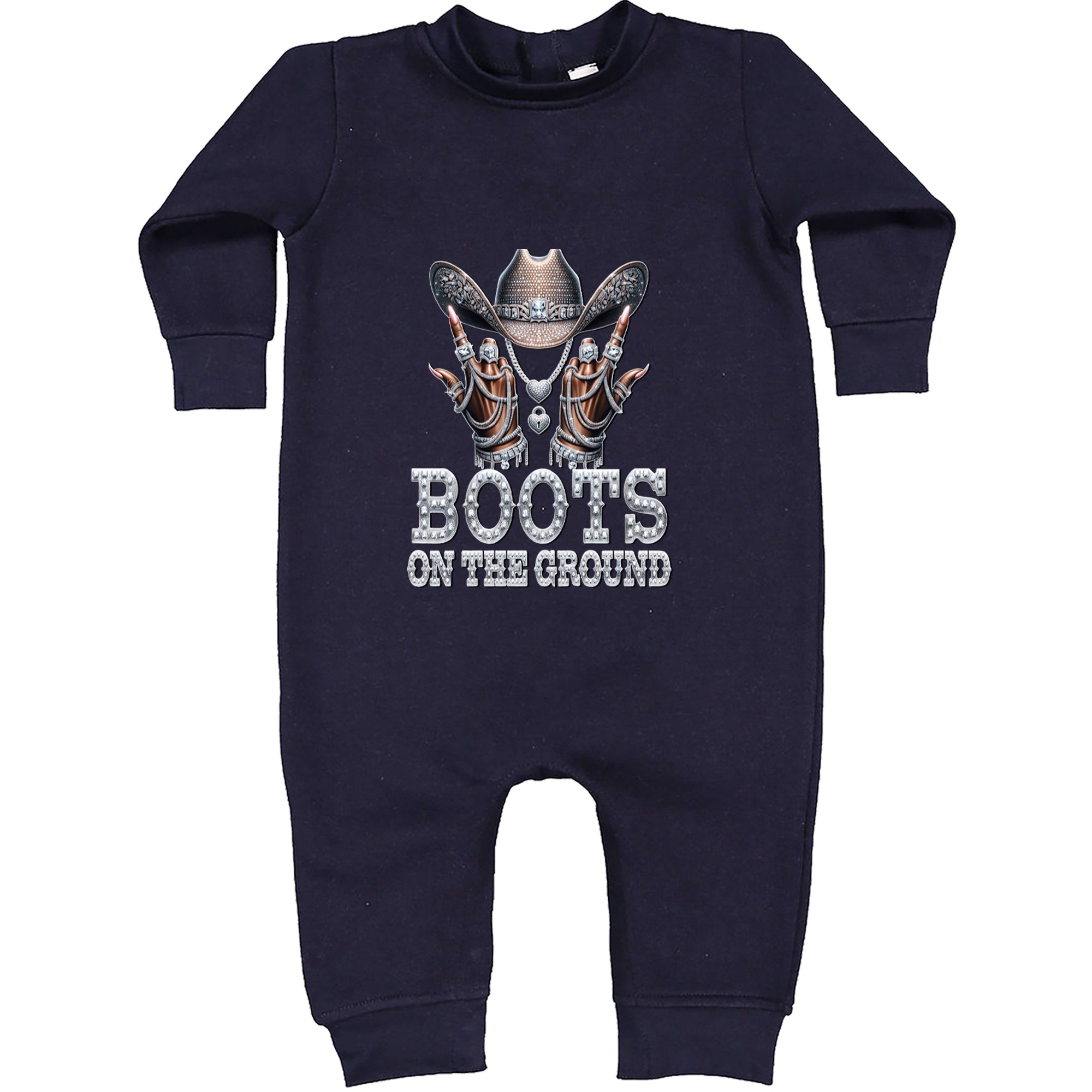 Boots On The Ground Bling Toddler Hoodie Or Infant Fleece Romper Navy Blue
