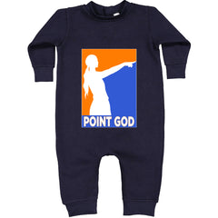 Point God Cunningham Basketball Pointing Meme  Toddler Hoodie Or Infant Fleece Romper Navy Blue