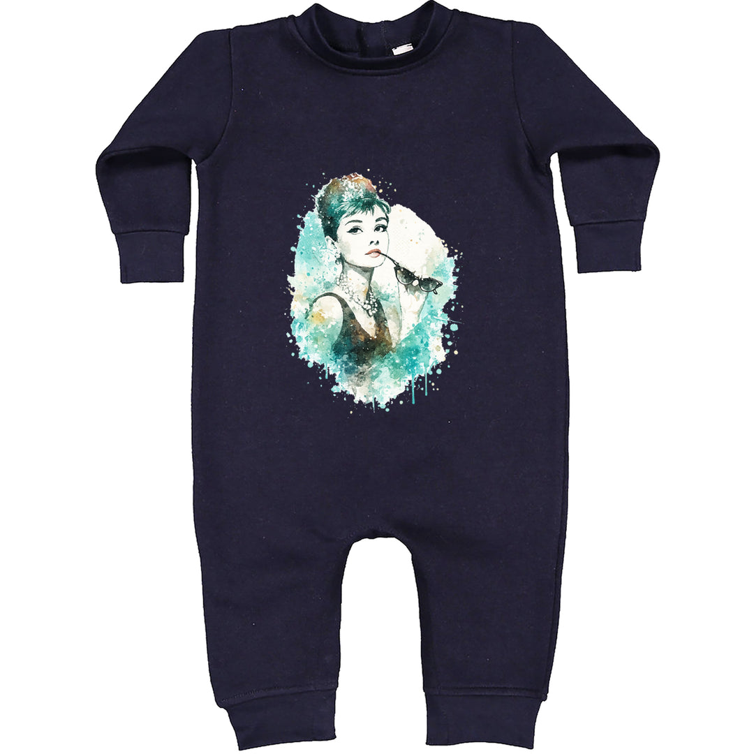 Mrs. Herpburn Iconic Watercolors Toddler Hoodie Or Infant Fleece Romper Navy Blue