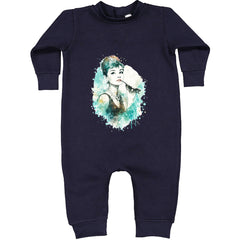Mrs. Herpburn Iconic Watercolors Toddler Hoodie Or Infant Fleece Romper Navy Blue