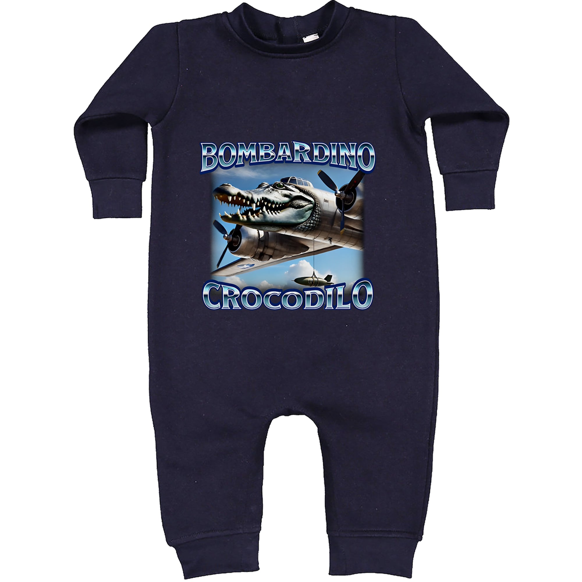 Bombardino Crocodilo Brainrot Toddler Hoodie Or Infant Fleece Romper Navy Blue