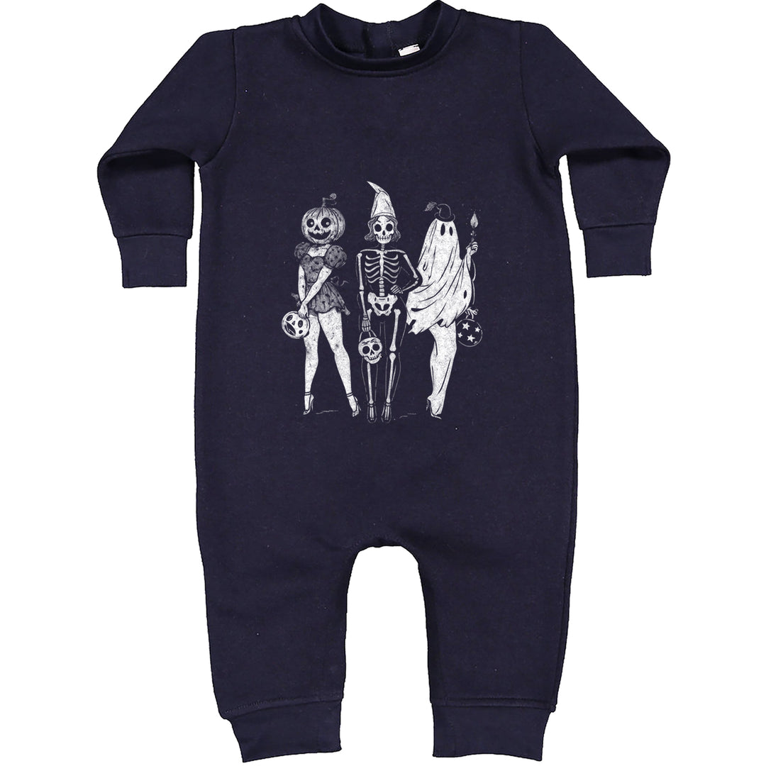 Vintage Spooky Squad Pinup Halloween Design Toddler Hoodie Or Infant Fleece Romper Navy Blue