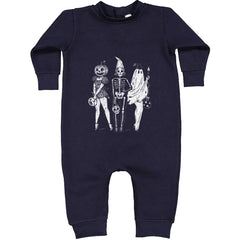 Vintage Spooky Squad Pinup Halloween Design Toddler Hoodie Or Infant Fleece Romper Navy Blue