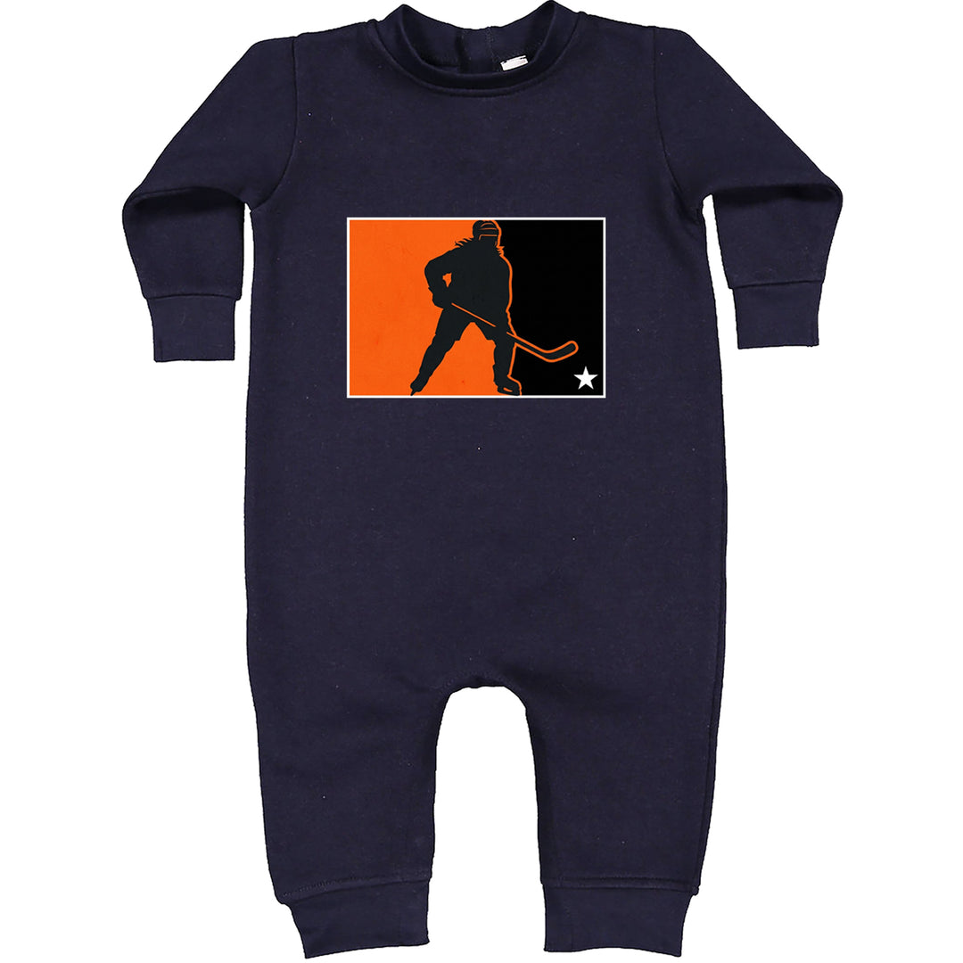 Hockey Enforcer Retro Vintage Toddler Hoodie Or Infant Fleece Romper Navy Blue