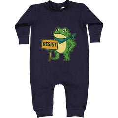 Sign Resist Meme Frog Protest Toddler Hoodie Or Infant Fleece Romper Navy Blue