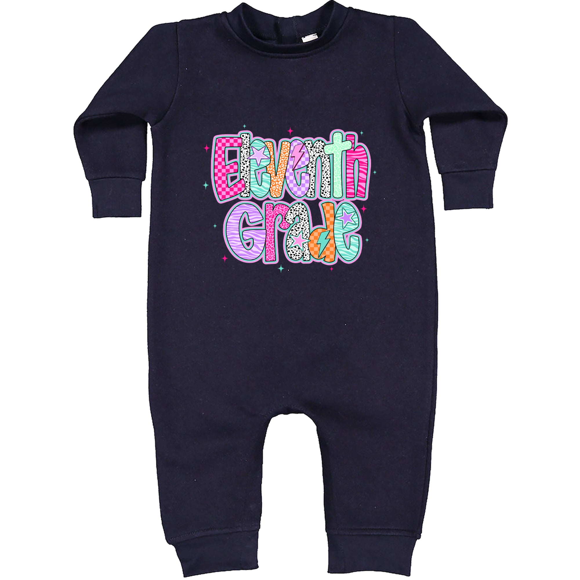 Eleventh Grade Extra Colorful Back to School Toddler Hoodie Or Infant Fleece Romper Navy Blue