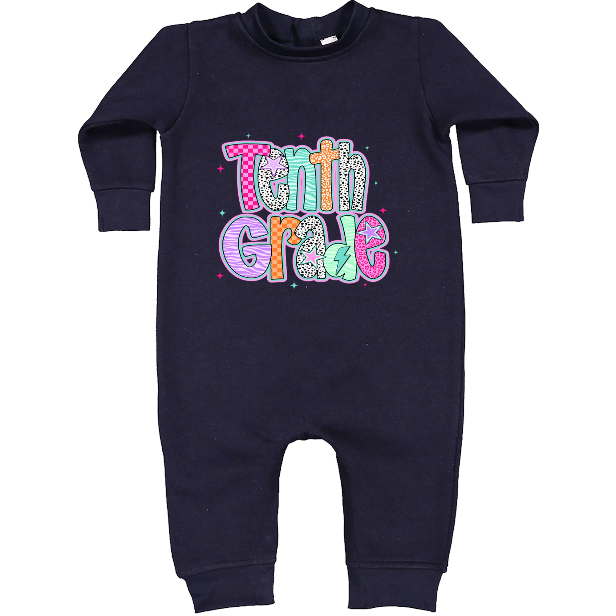 Tenth Grade Trendsetter Colorful Back to School Toddler Hoodie Or Infant Fleece Romper Navy Blue