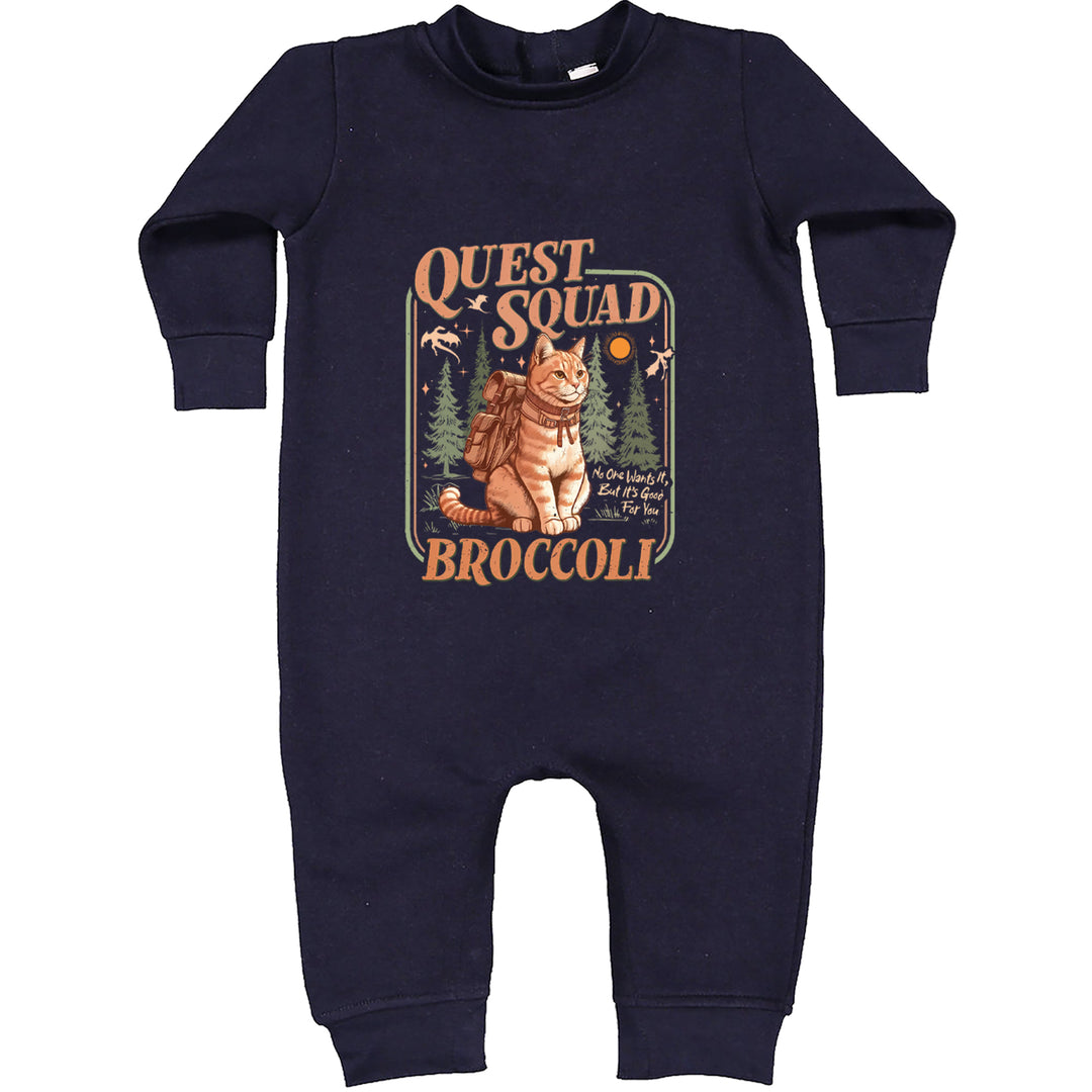 Quest Squad Broccoli Cat Fantasy Reader  Toddler Hoodie Or Infant Fleece Romper Navy Blue