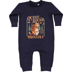 Quest Squad Broccoli Cat Fantasy Reader  Toddler Hoodie Or Infant Fleece Romper Navy Blue