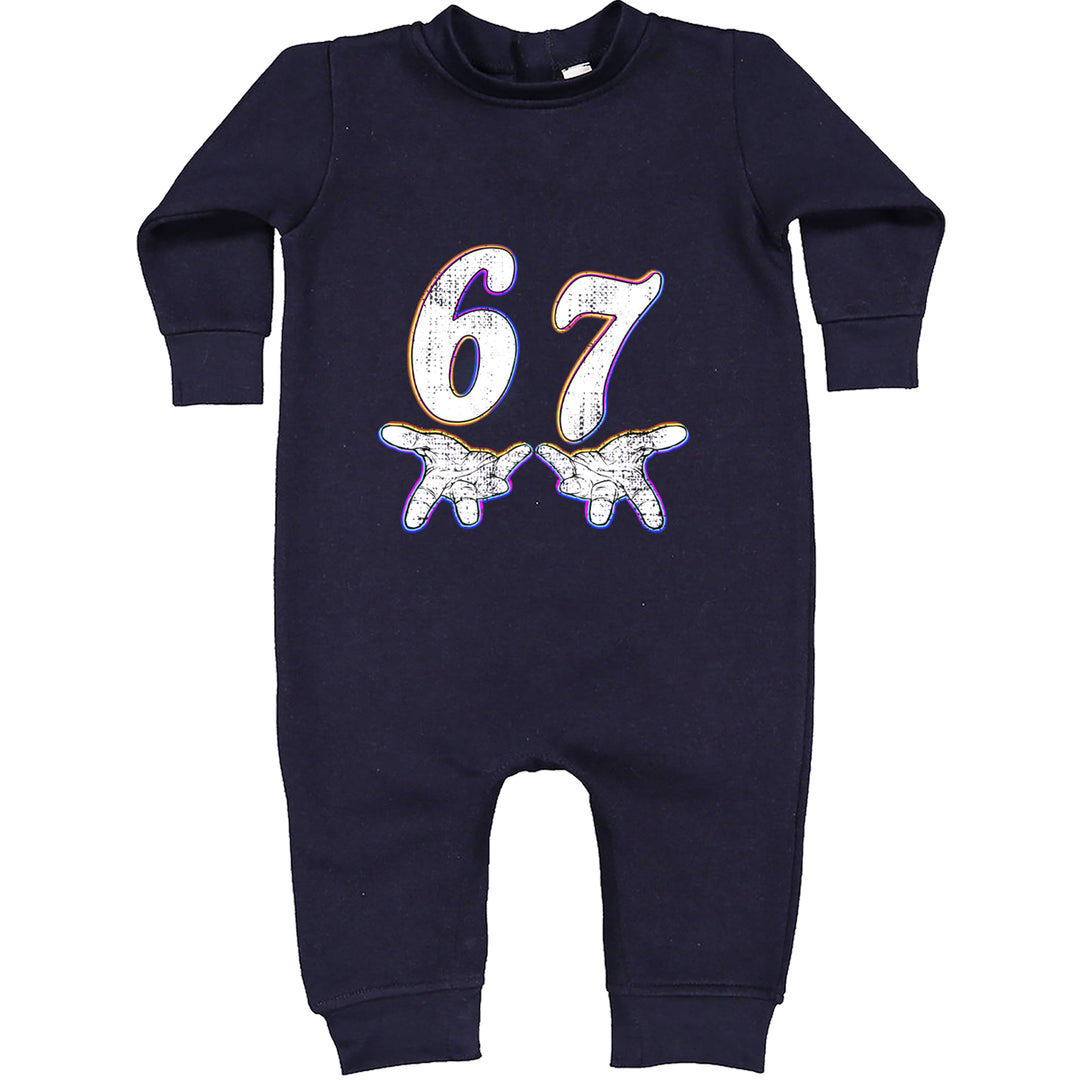 67 Hands Meme Viral Drill Toddler Hoodie Or Infant Fleece Romper Navy Blue