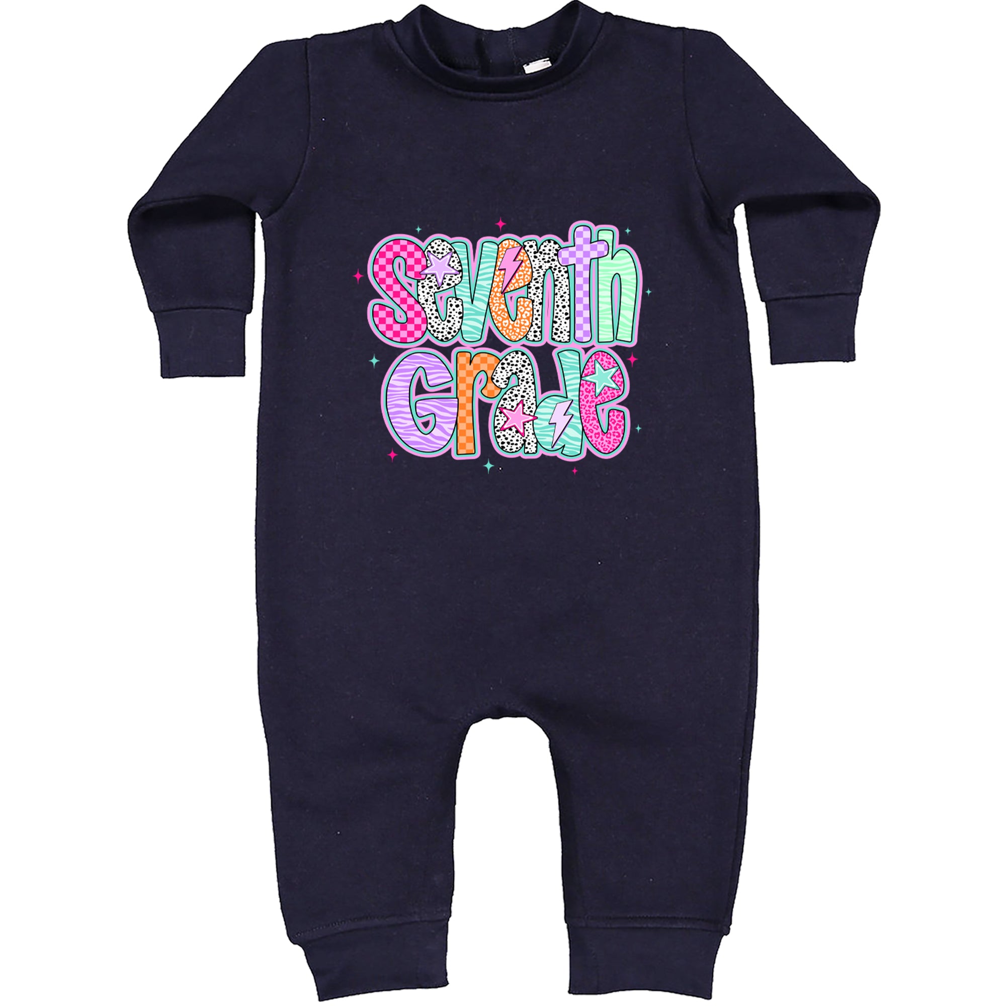 Seventh Grade Swagger Colorful Back to School Toddler Hoodie Or Infant Fleece Romper Navy Blue