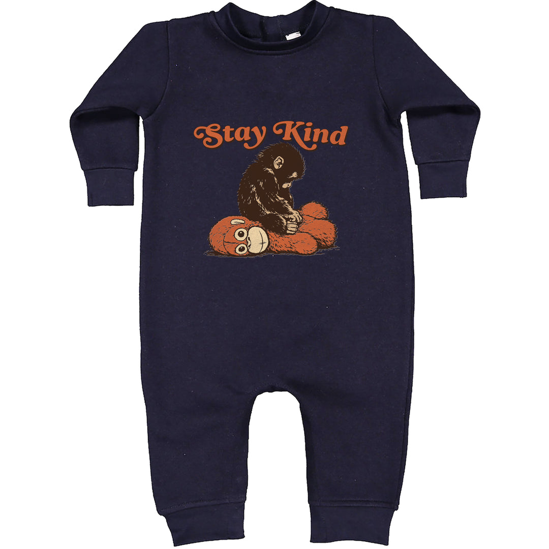 Punch Stay Kind Macaque Toddler Hoodie Or Infant Fleece Romper Navy Blue
