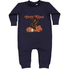 Punch Stay Kind Macaque Toddler Hoodie Or Infant Fleece Romper Navy Blue