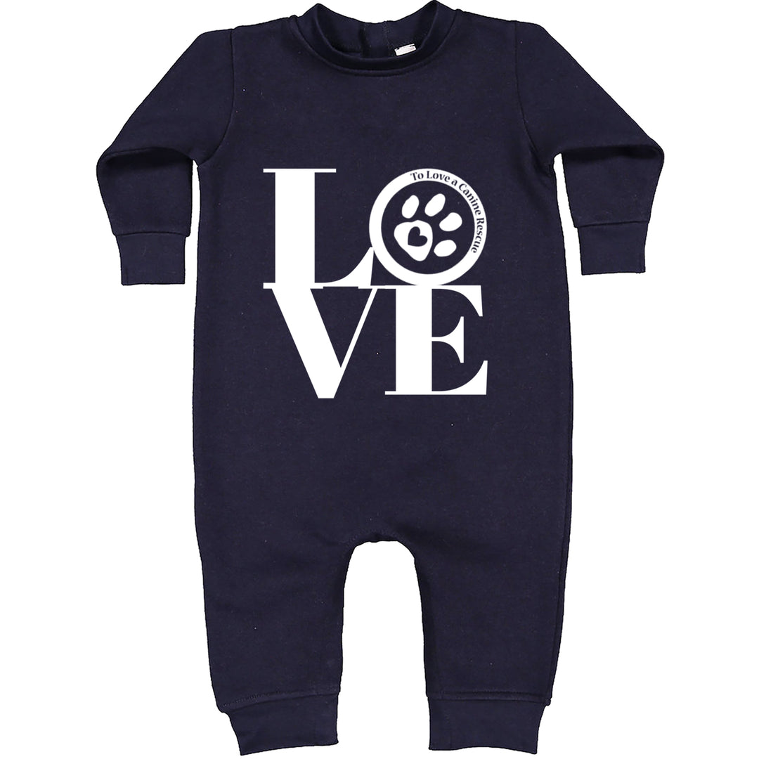 TLC LOVE Dog Rescue Toddler Hoodie Or Infant Fleece Romper Navy Blue