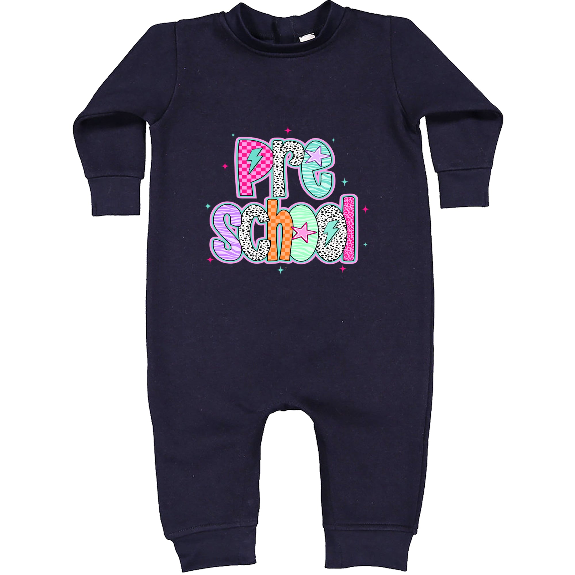 Preschool Power Colorful Back to School Toddler Hoodie Or Infant Fleece Romper Navy Blue
