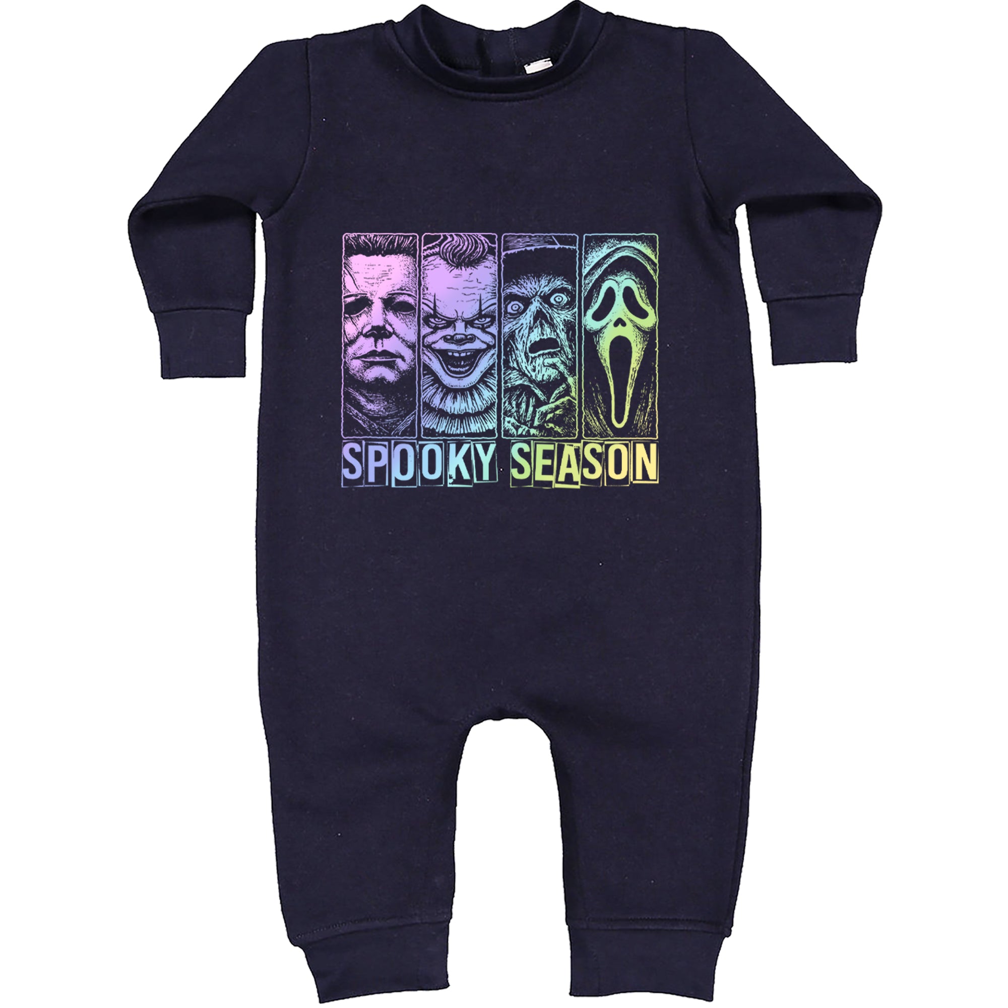 Spooky Season Horror Icons Halloween Toddler Hoodie Or Infant Fleece Romper Navy Blue
