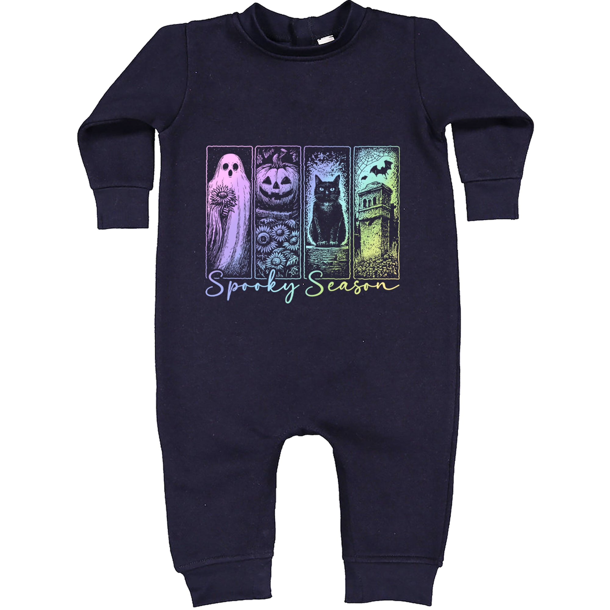 Spooky Season Cute Pastel Halloween Design Toddler Hoodie Or Infant Fleece Romper Navy Blue