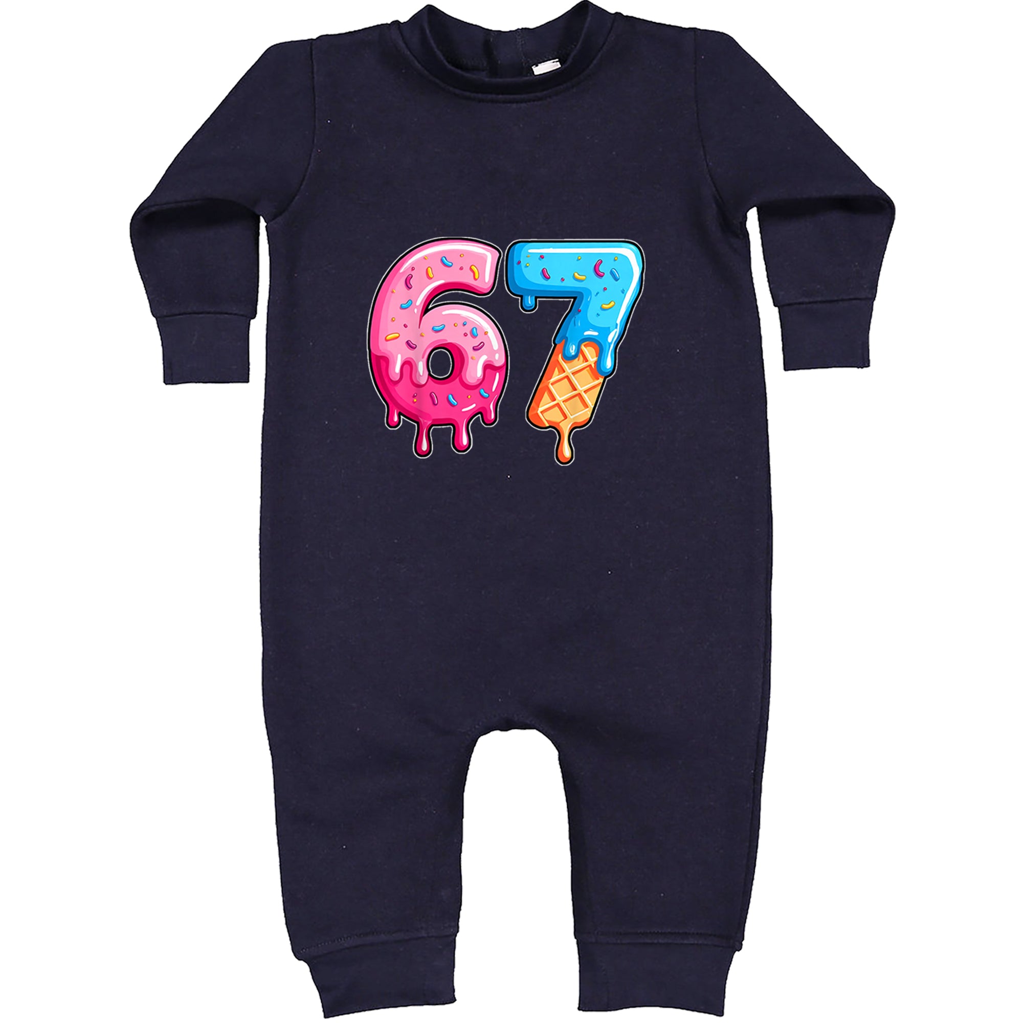 67 Dripping Ice Cream Donut Melt Toddler Hoodie Or Infant Fleece Romper Navy Blue