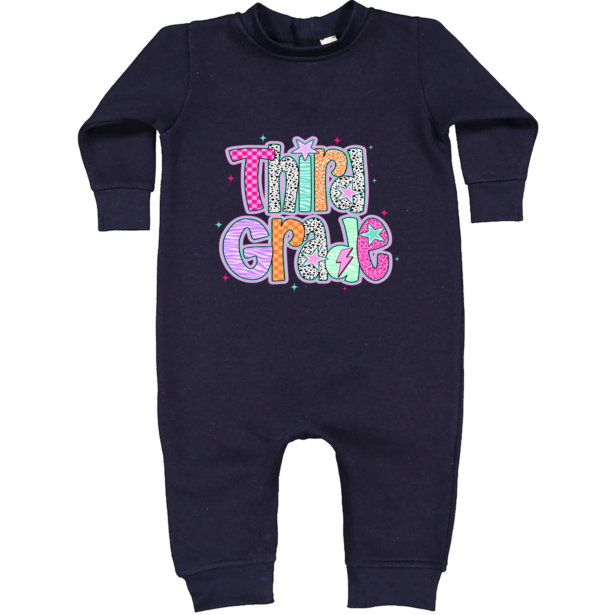 Third Grade Thunder Colorful Back to School Toddler Hoodie Or Infant Fleece Romper Navy Blue