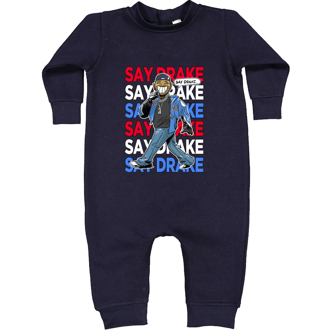 Say Drake Smiling Meme Mustard graphic on Toddler Hoodie and Baby Fleece Onesie in Navy Blue alternate view 2