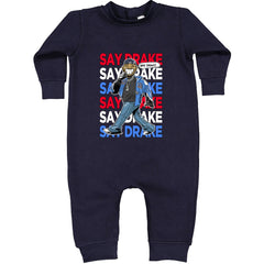 Say Drake Smiling Meme Mustard graphic on Toddler Hoodie and Baby Fleece Onesie in Navy Blue alternate view 2