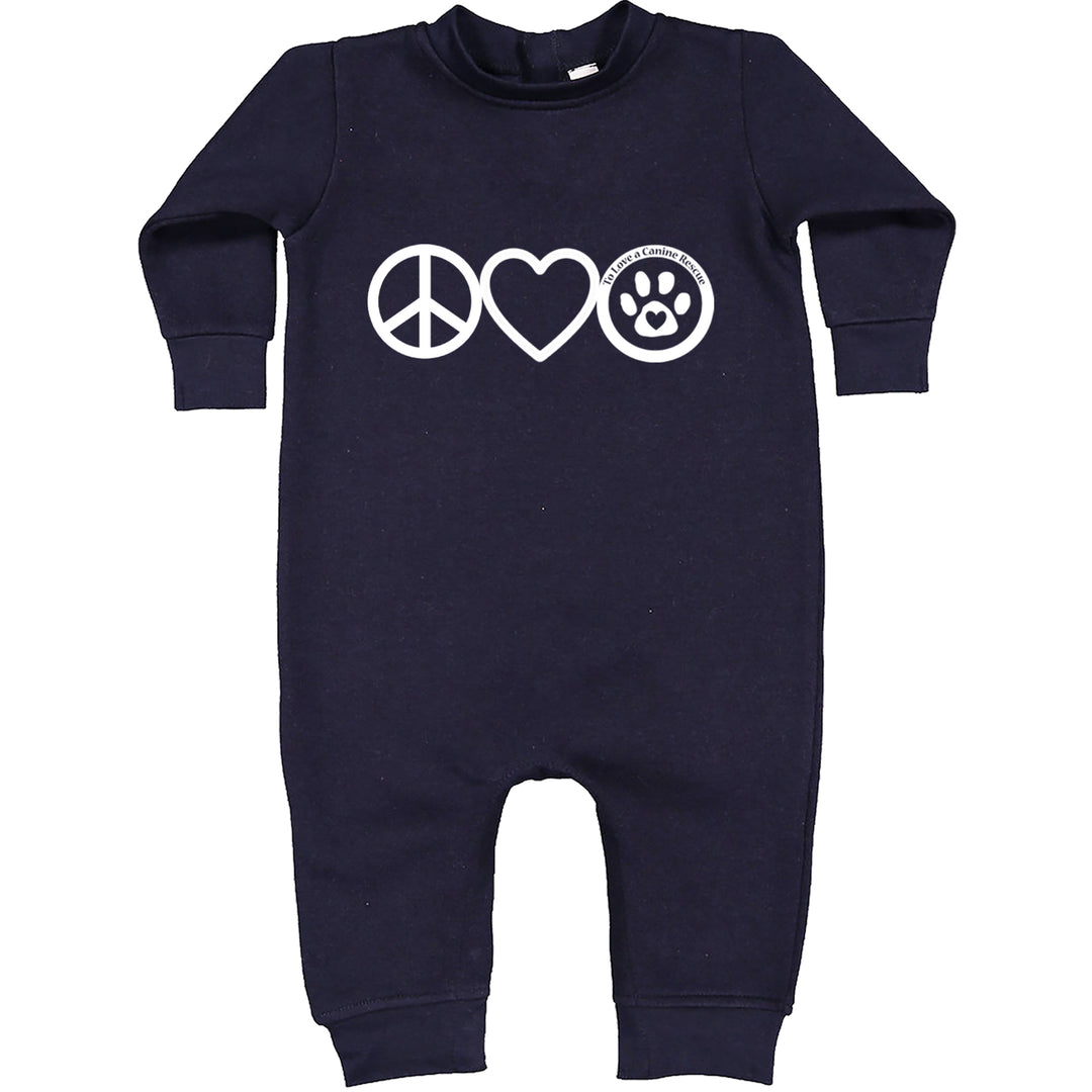 Peace, Love and TLC Dog Rescue Toddler Hoodie Or Infant Fleece Romper Navy Blue