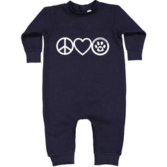Peace, Love and TLC Dog Rescue Toddler Hoodie Or Infant Fleece Romper Navy Blue