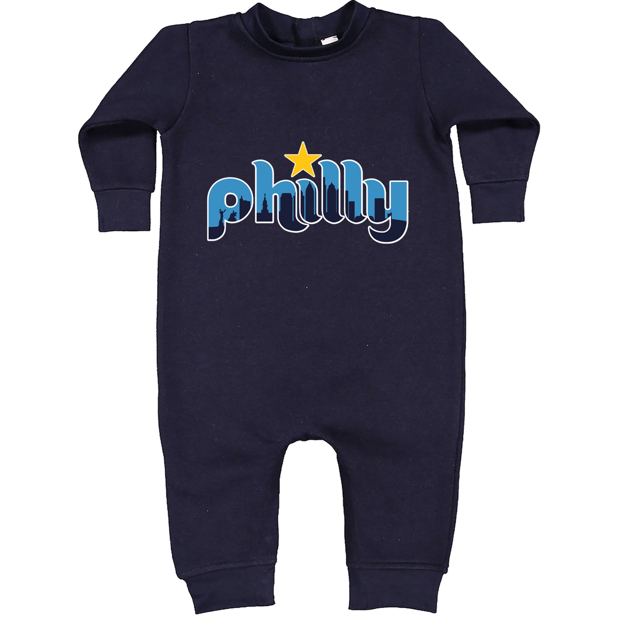 Skyline Philly Philadelphia Toddler Hoodie Or Infant Fleece Romper Navy Blue