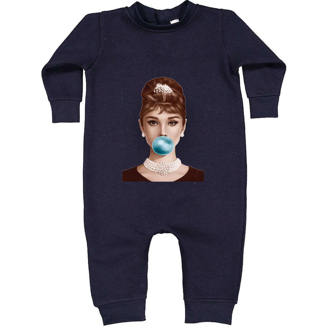 Audrey Hepburn Chewing Bubble Gum American Icon Toddler Hoodie Or Infant Fleece Romper Navy Blue