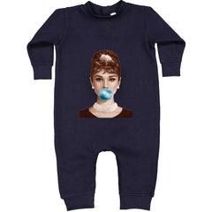 Audrey Hepburn Chewing Bubble Gum American Icon Toddler Hoodie Or Infant Fleece Romper Navy Blue
