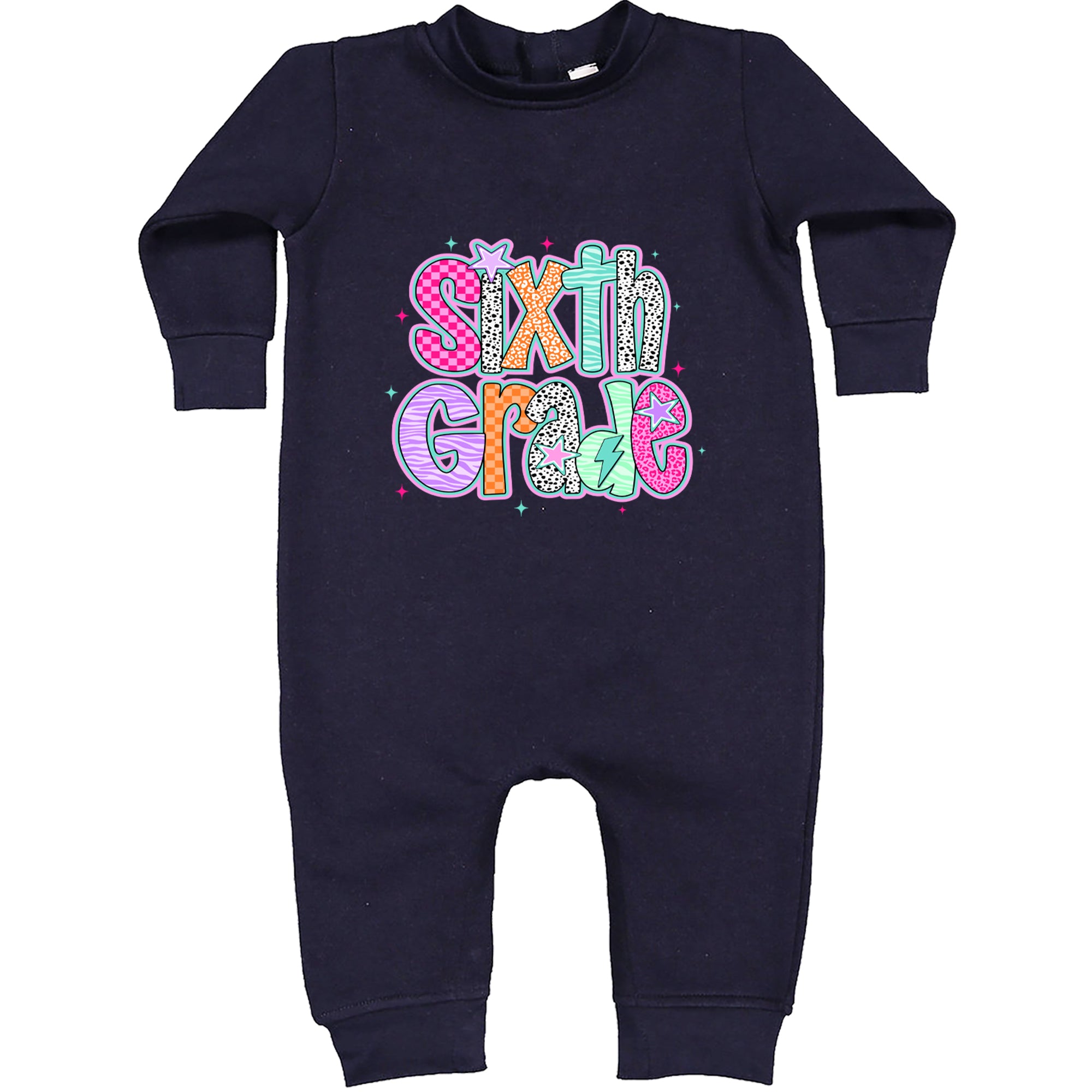 Sixth Grade Colorful Back to School Toddler Hoodie Or Infant Fleece Romper Navy Blue