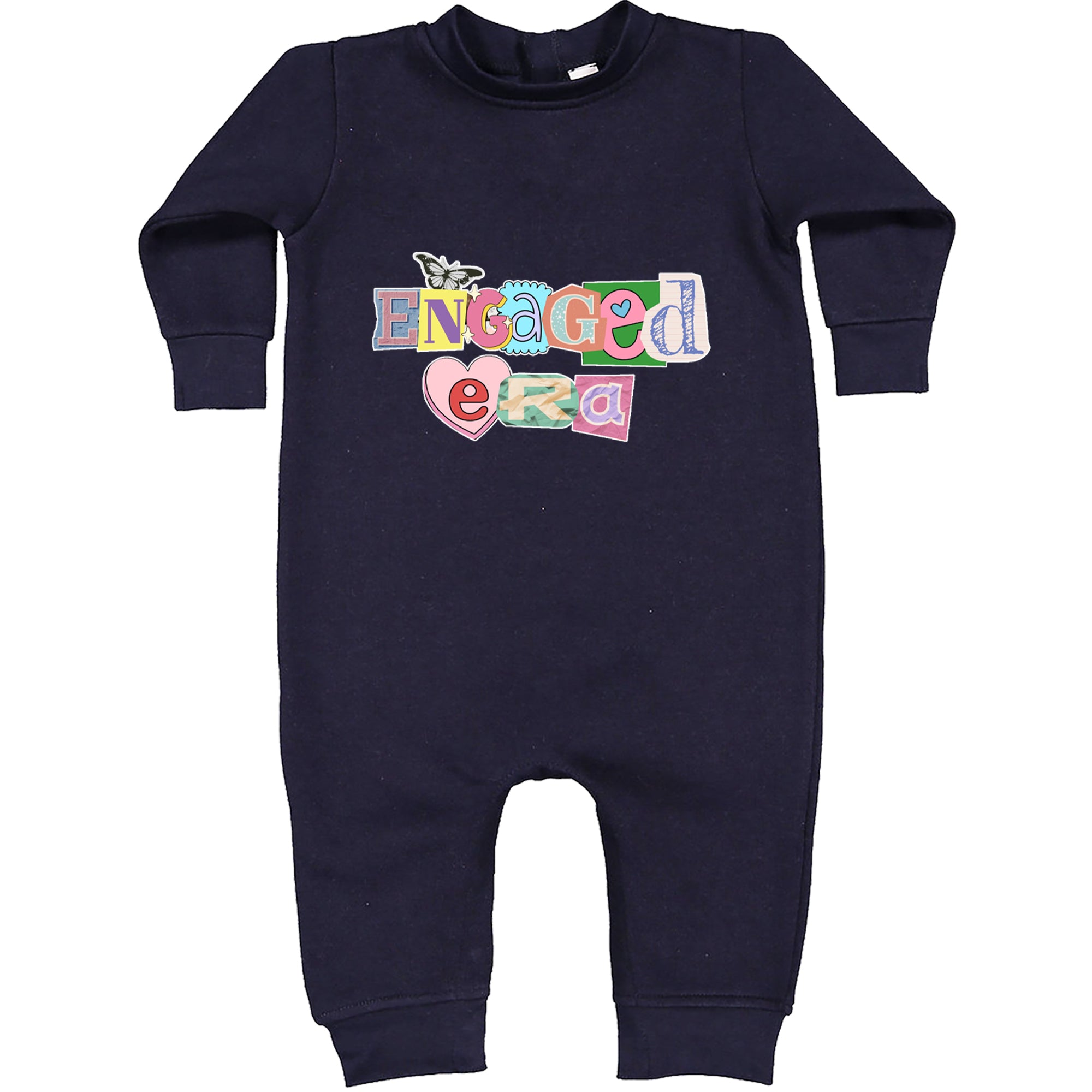 Engaged Era Aesthetic Retro Collage Design Toddler Hoodie Or Infant Fleece Romper Navy Blue