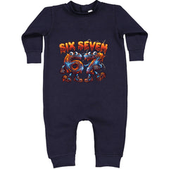 67 Lava Lightning Six Seven Meme Toddler Hoodie Or Infant Fleece Romper Navy Blue