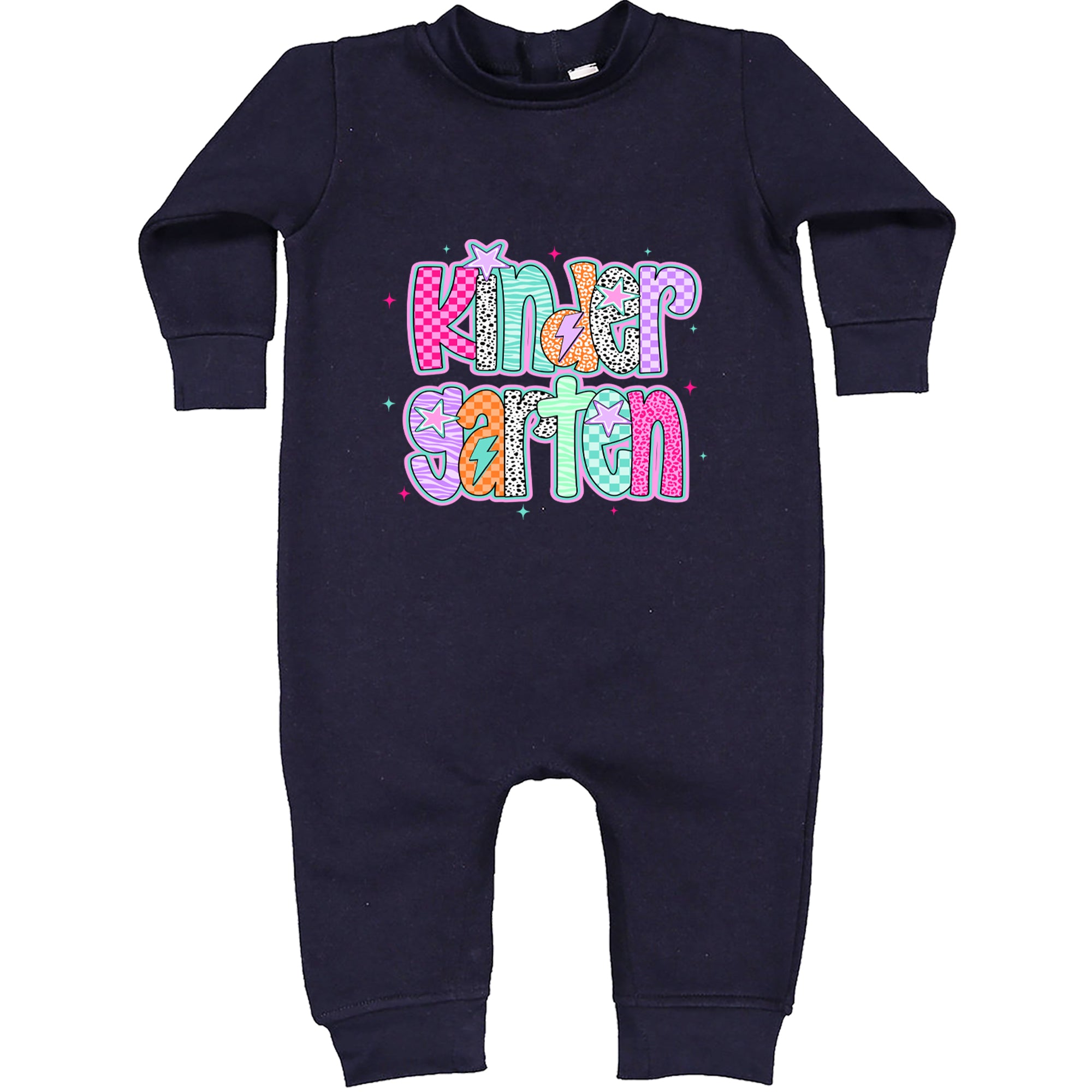 Kindergarten Cutie Colorful Back to School Toddler Hoodie Or Infant Fleece Romper Navy Blue