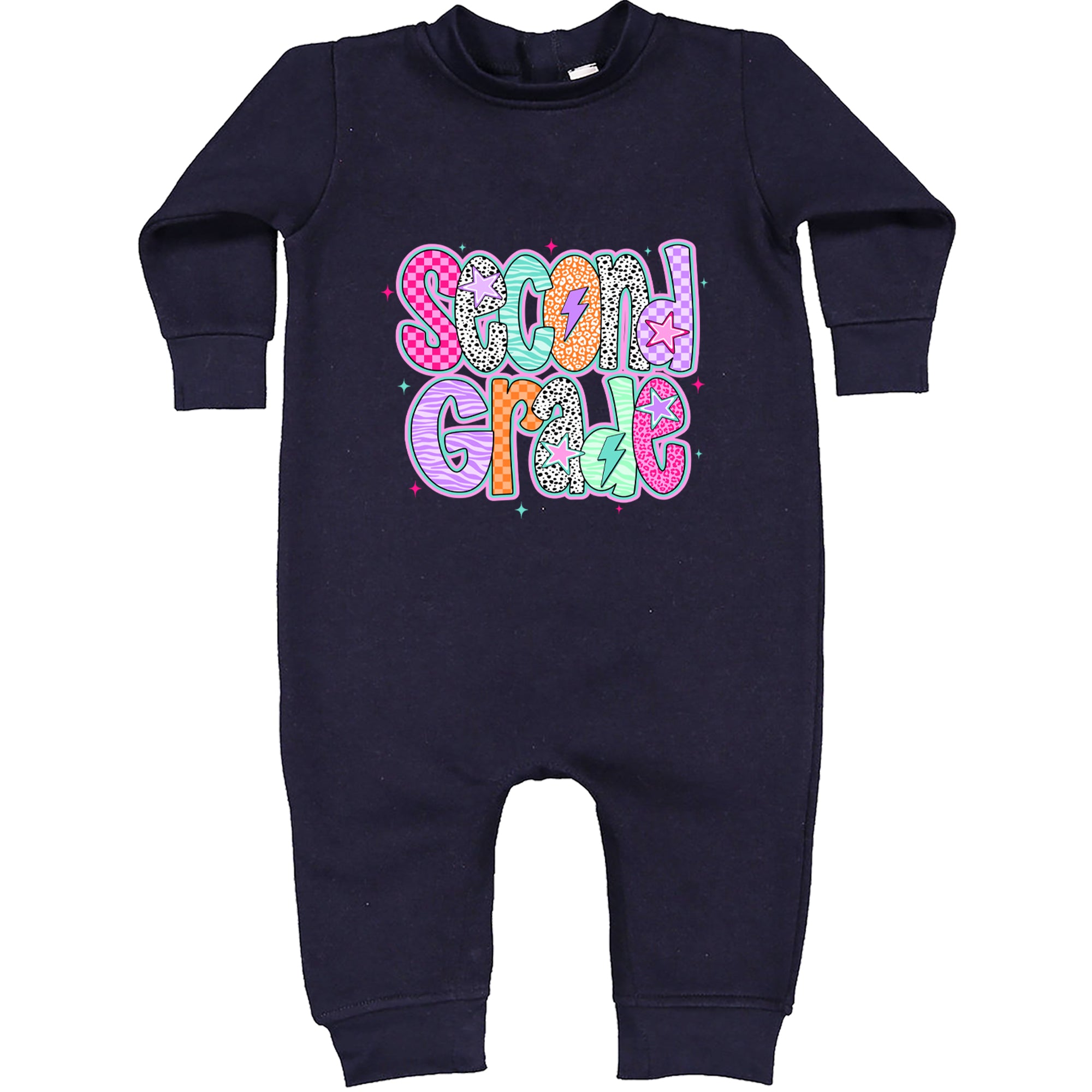 Second Grade Star Colorful Back to School Toddler Hoodie Or Infant Fleece Romper Navy Blue