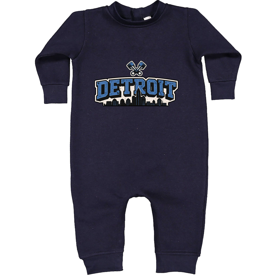 Detroit Motor City Retro Piston Toddler Hoodie Or Infant Fleece Romper Navy Blue