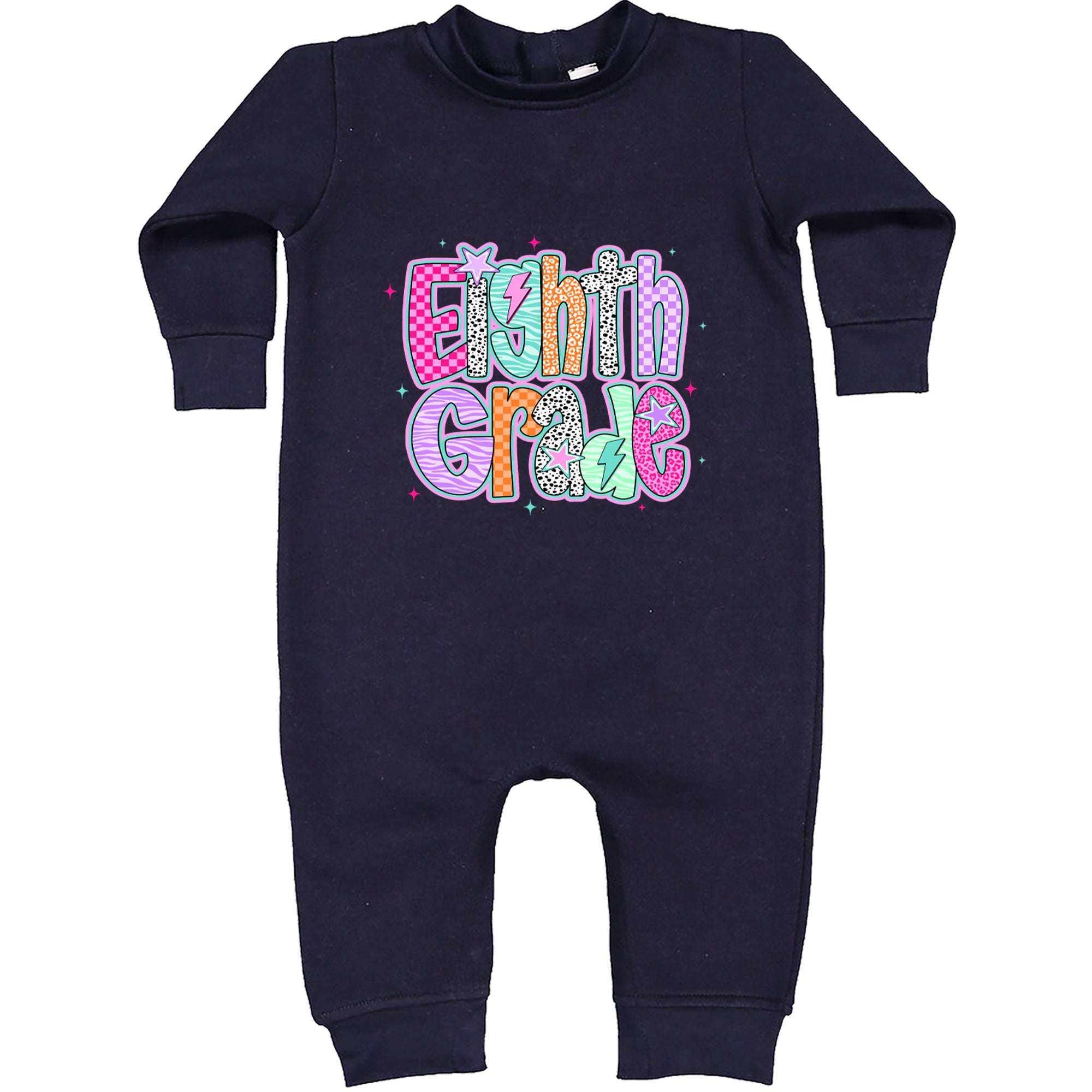 Eighth Grade Energy Colorful Back to School Toddler Hoodie Or Infant Fleece Romper Navy Blue